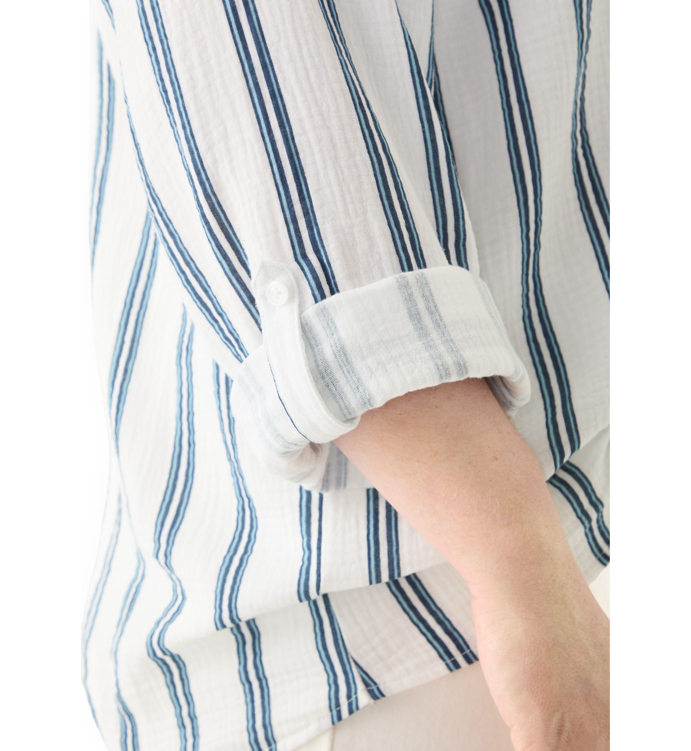 Plus Size Gauze Yarn Dyed Button Down Woven Shirt