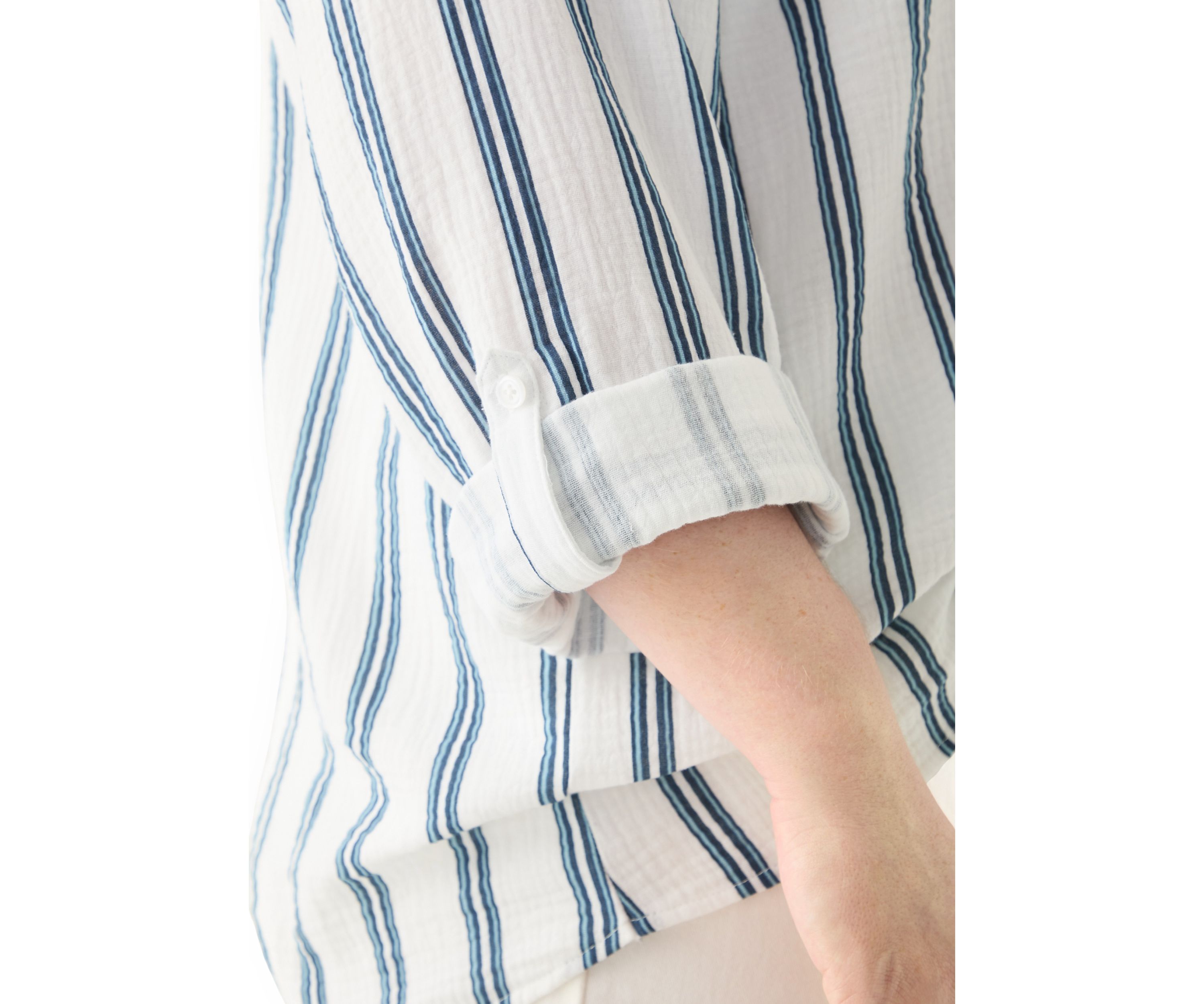 Plus Size Gauze Yarn Dyed Button Down Woven Shirt