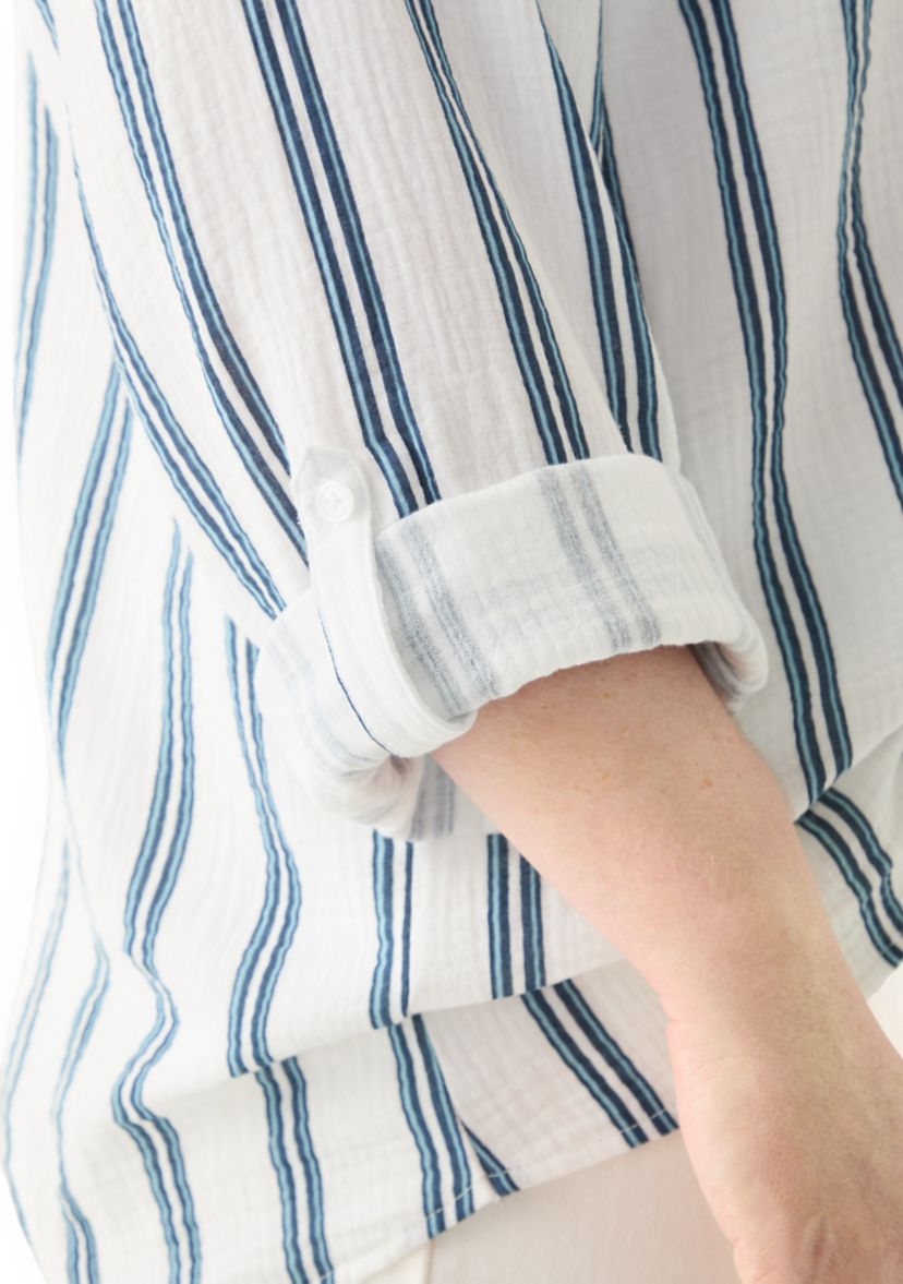 Plus Size Gauze Yarn Dyed Button Down Woven Shirt