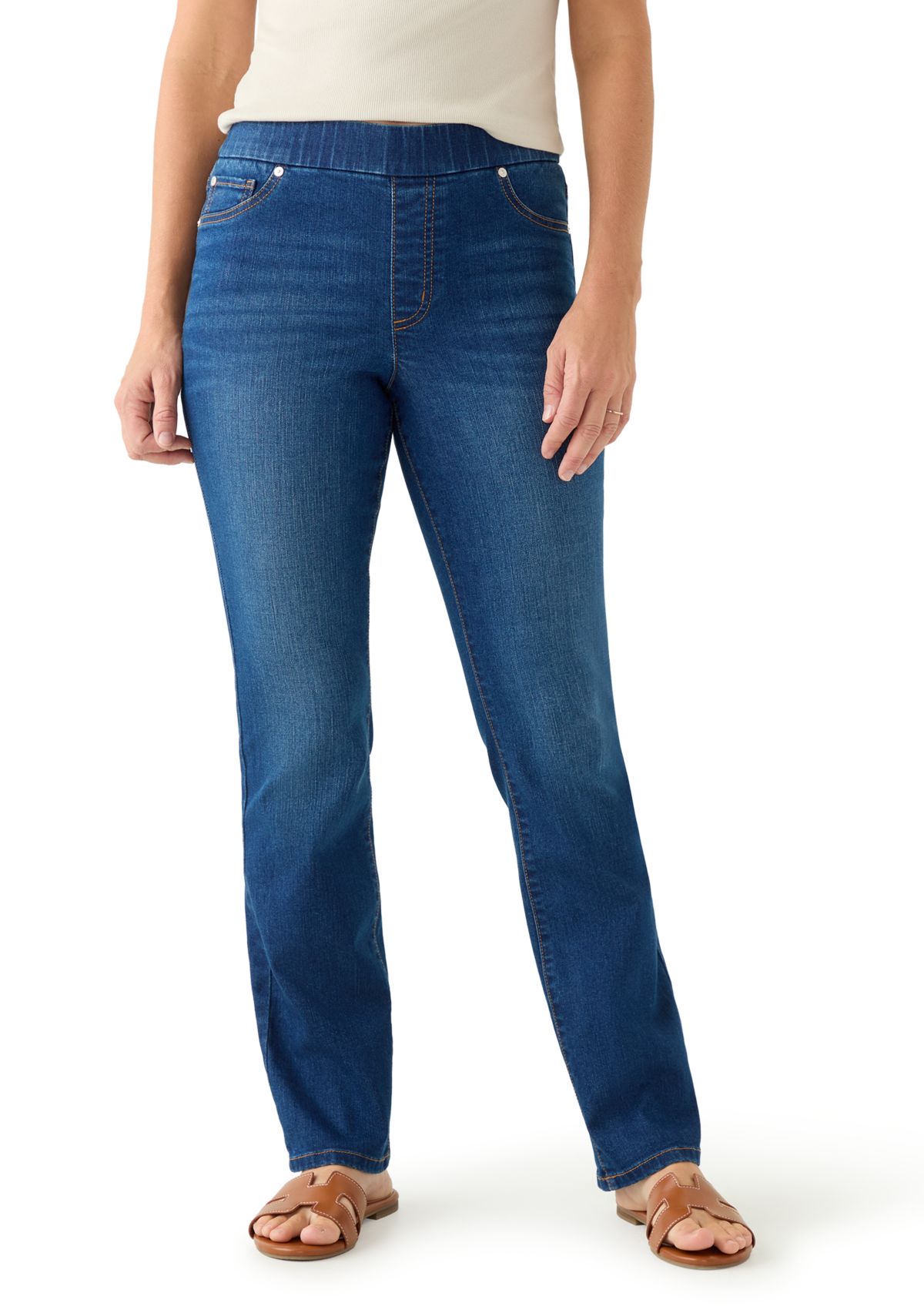 Womens Pull On Straight Leg Jeans