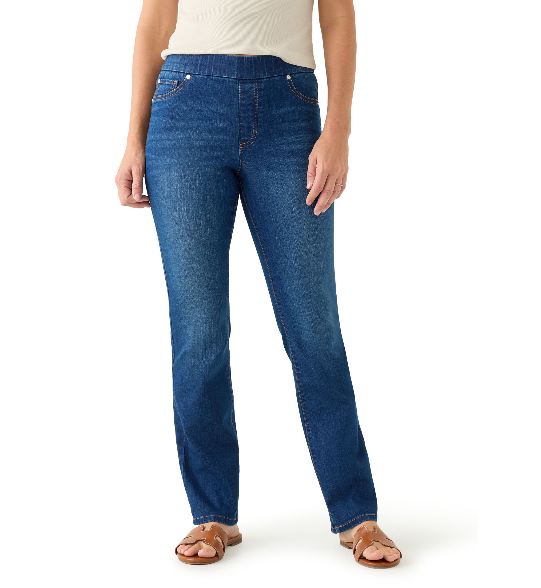 Womens Pull On Straight Leg Jeans