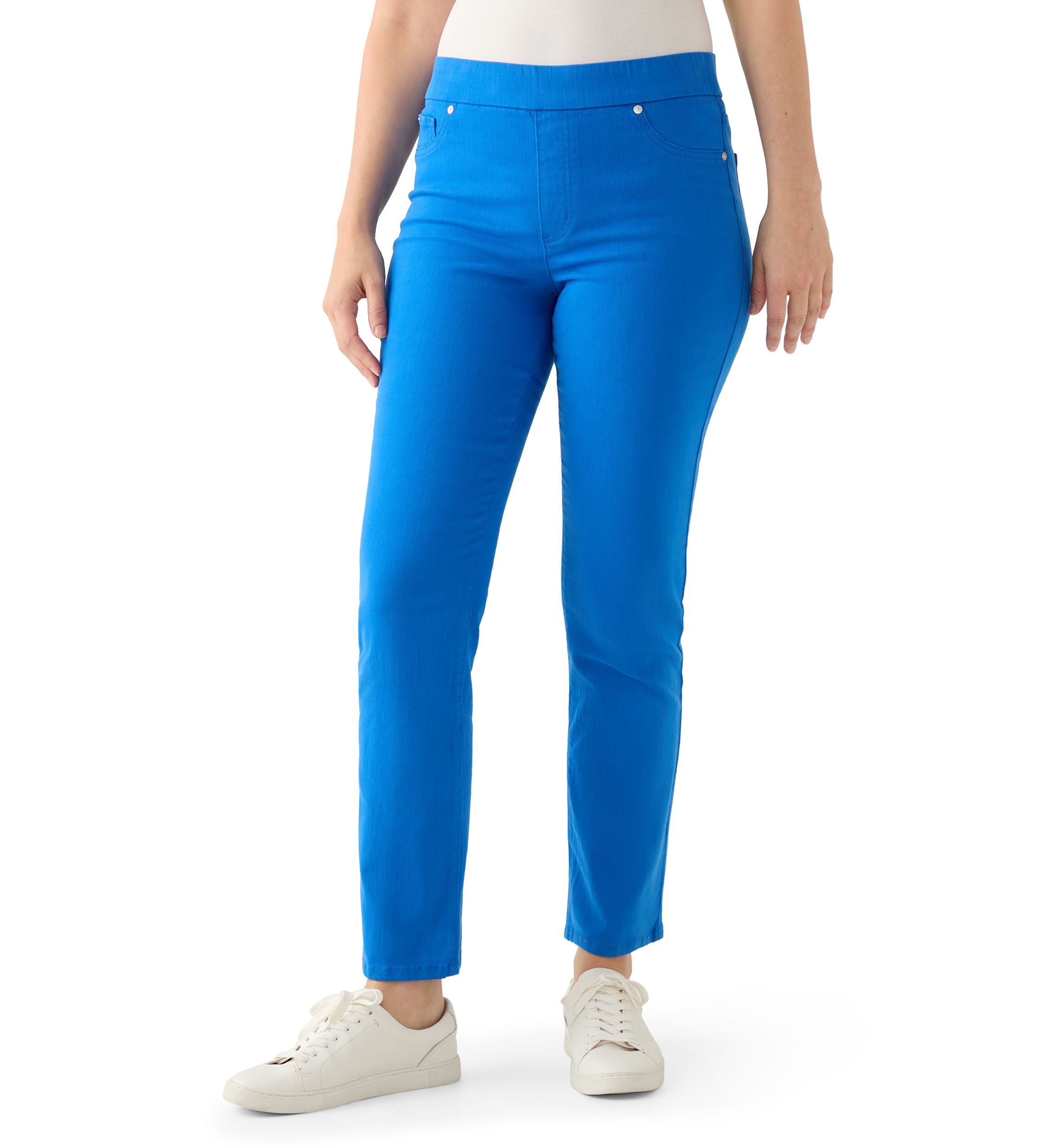 Womens Pull On Straight Leg Denim Jeans