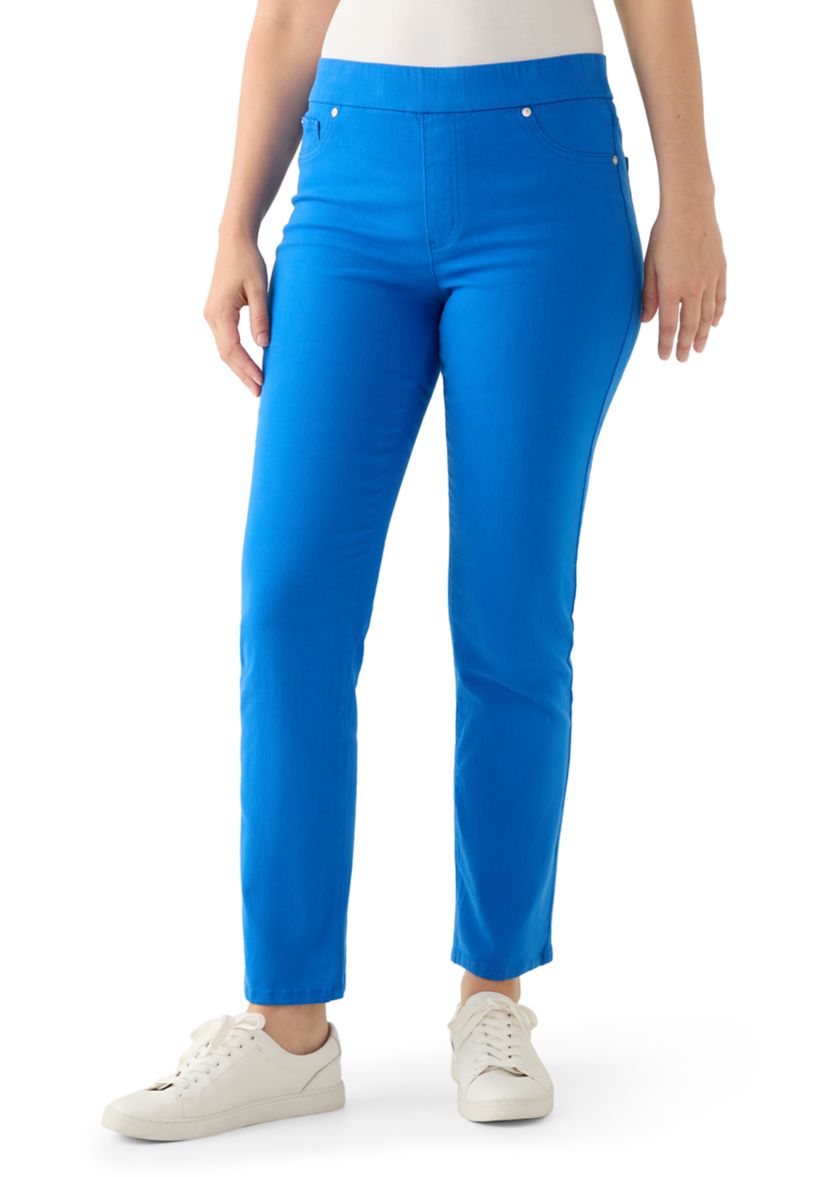 Womens Pull On Straight Leg Denim Jeans