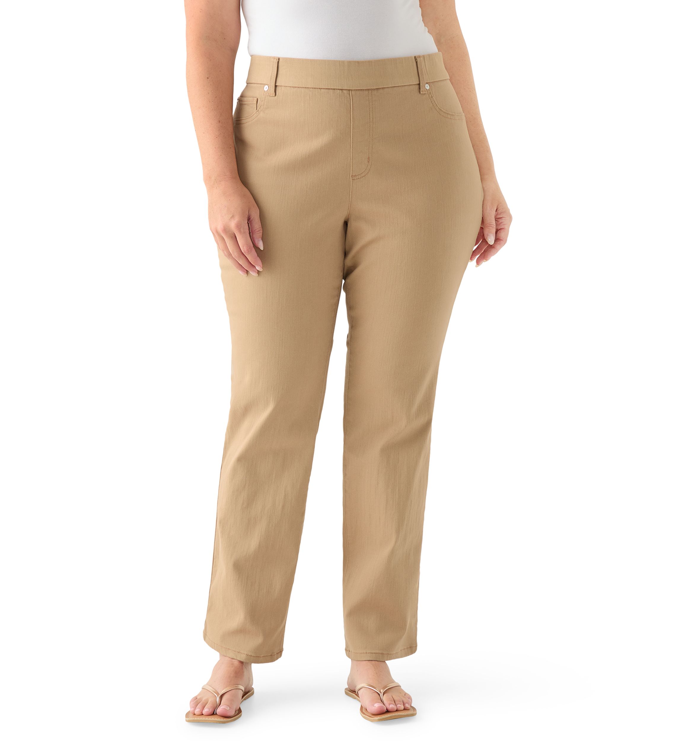 Plus Size Pull On Straight Leg Denim Pants