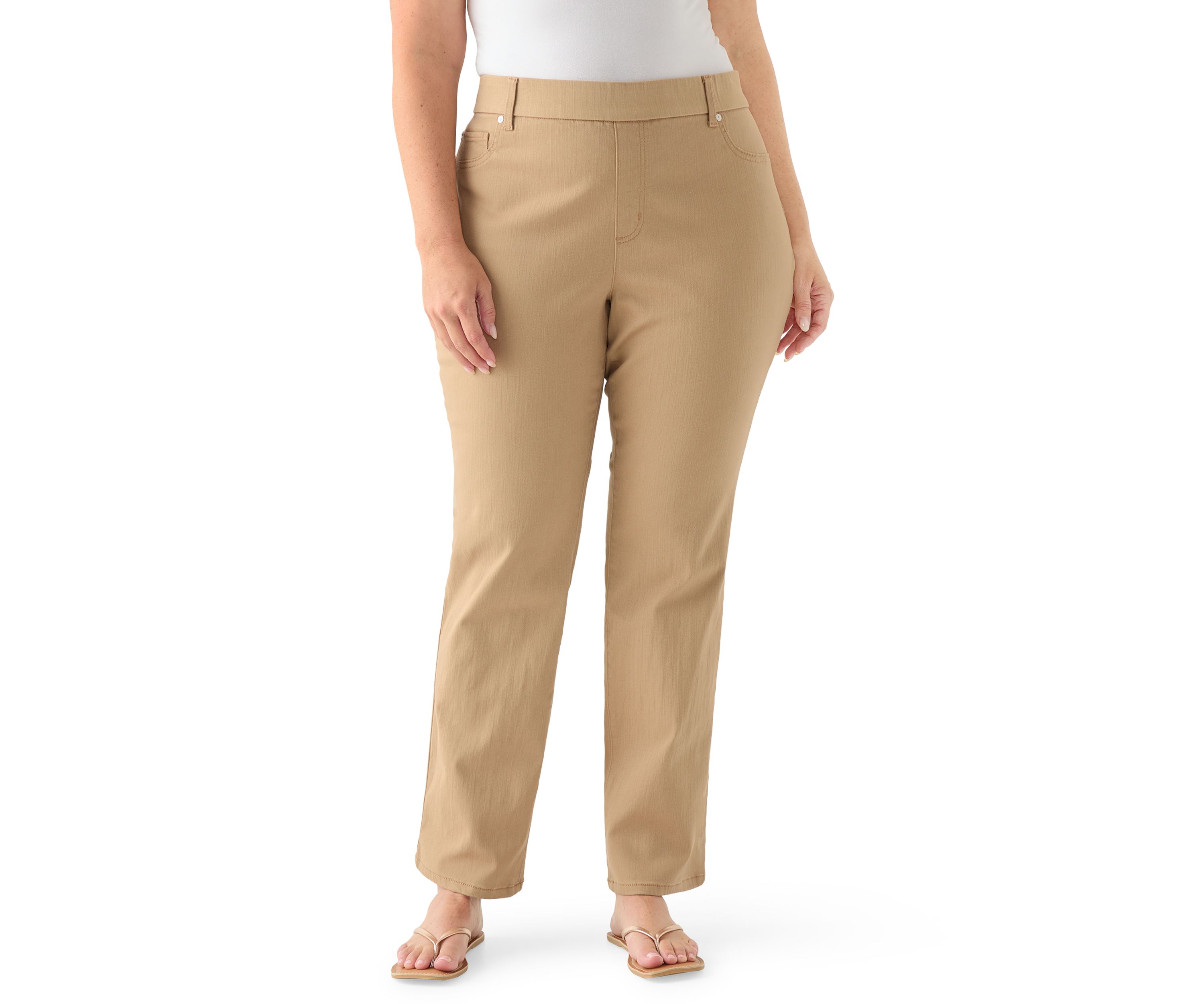 Plus Size Pull On Straight Leg Denim Pants