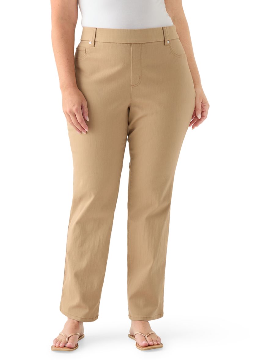 Plus Size Pull On Straight Leg Denim Pants
