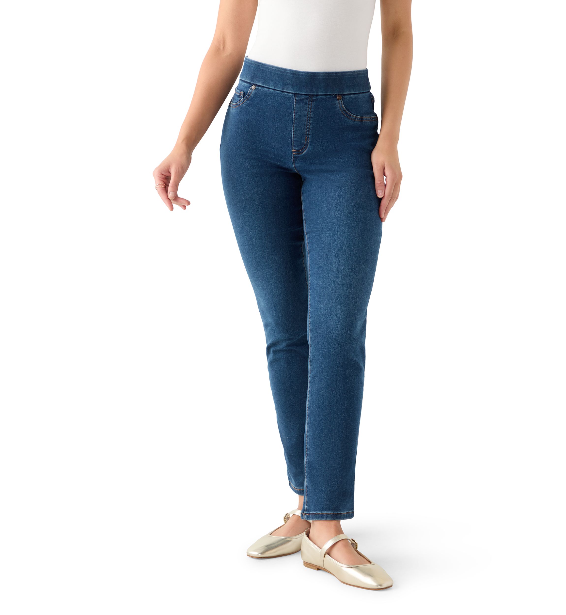 Petite Pull On Straight Leg Denim Jeans