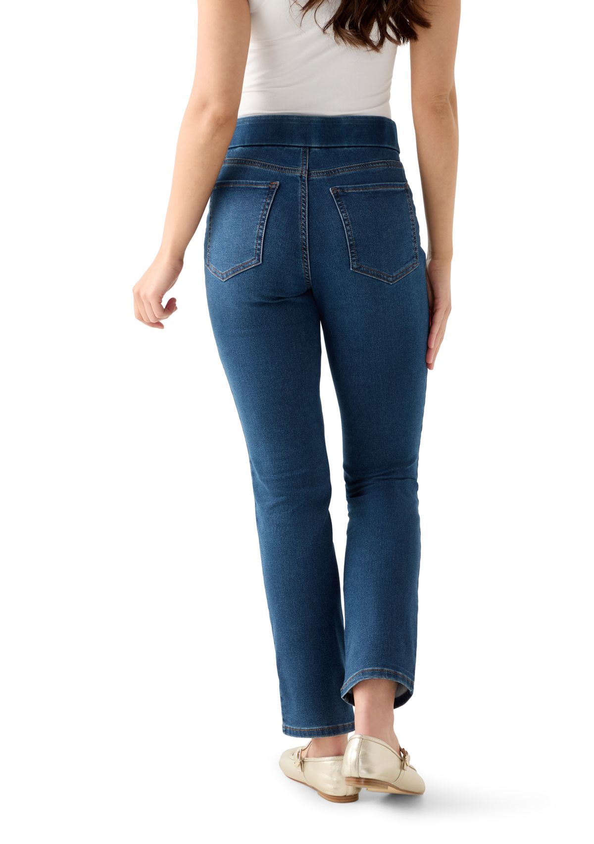 Petite Pull On Straight Leg Denim Jeans