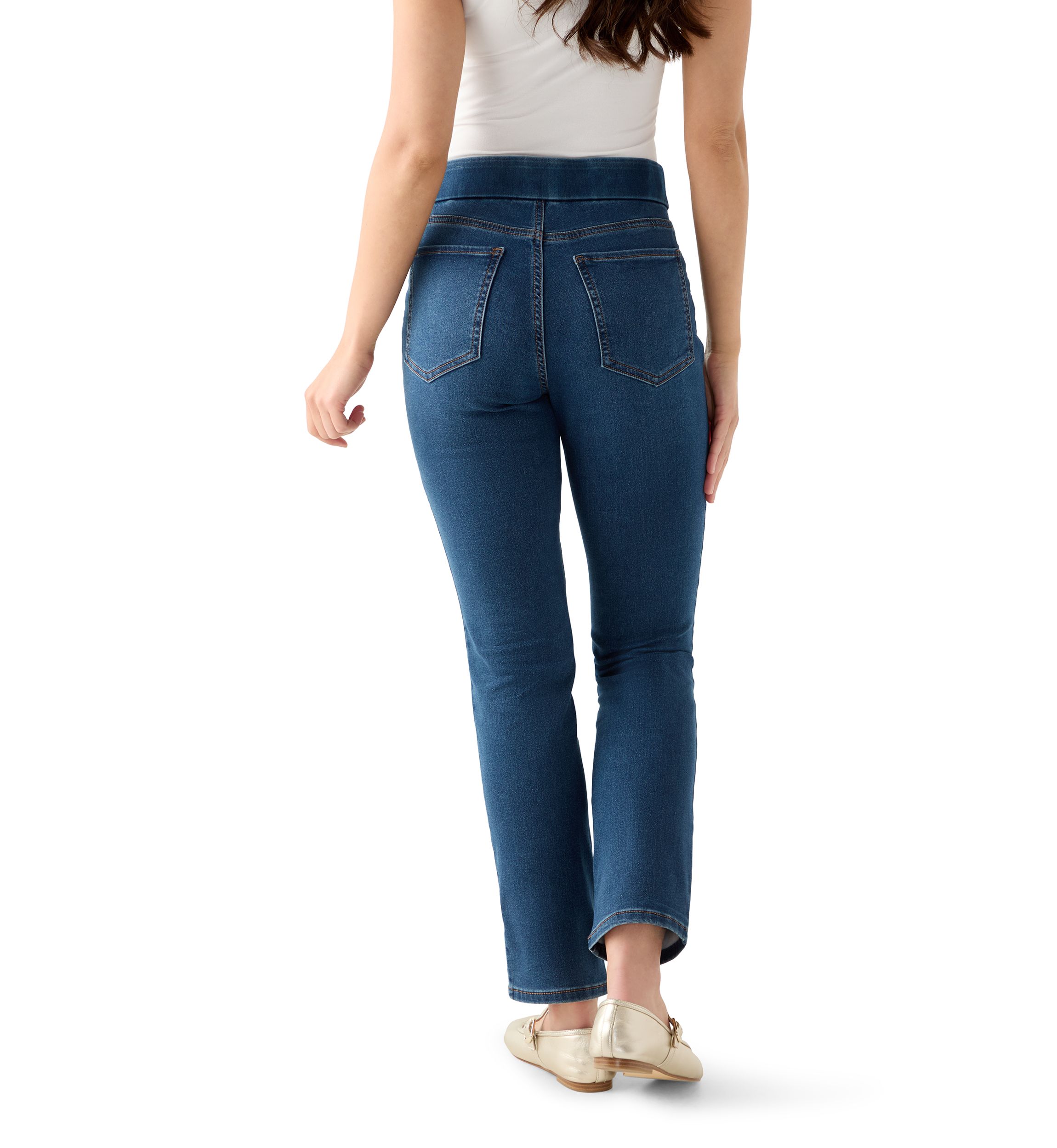 Petite Pull On Straight Leg Denim Jeans