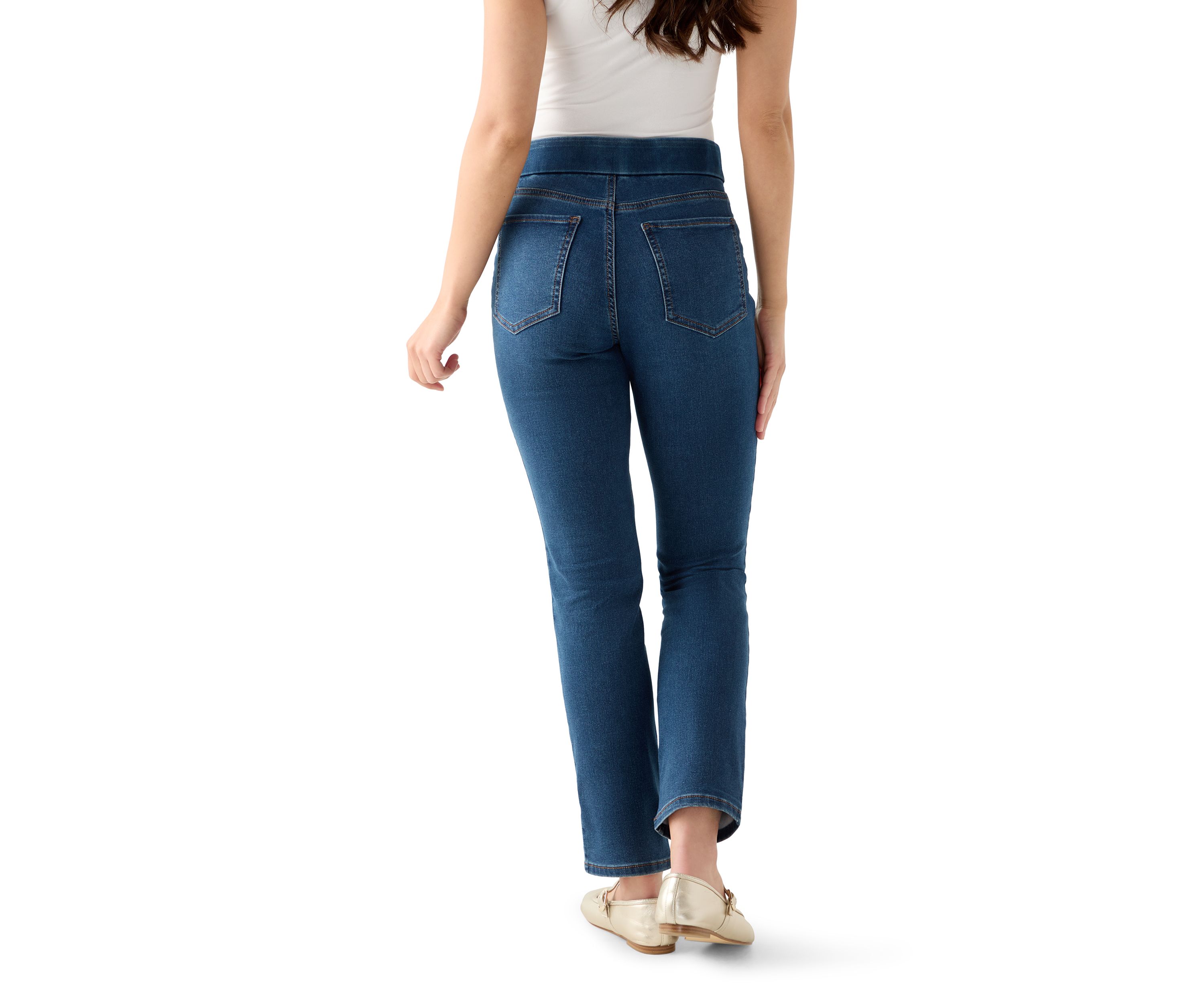 Petite Pull On Straight Leg Denim Jeans