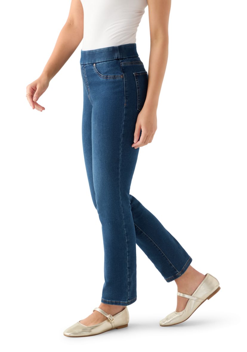 Petite Pull On Straight Leg Denim Jeans