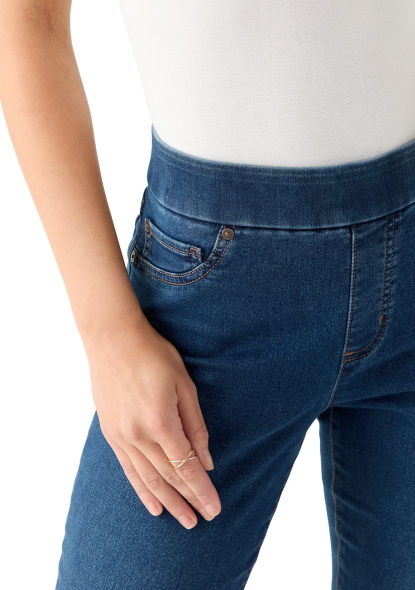 Petite Pull On Straight Leg Denim Jeans