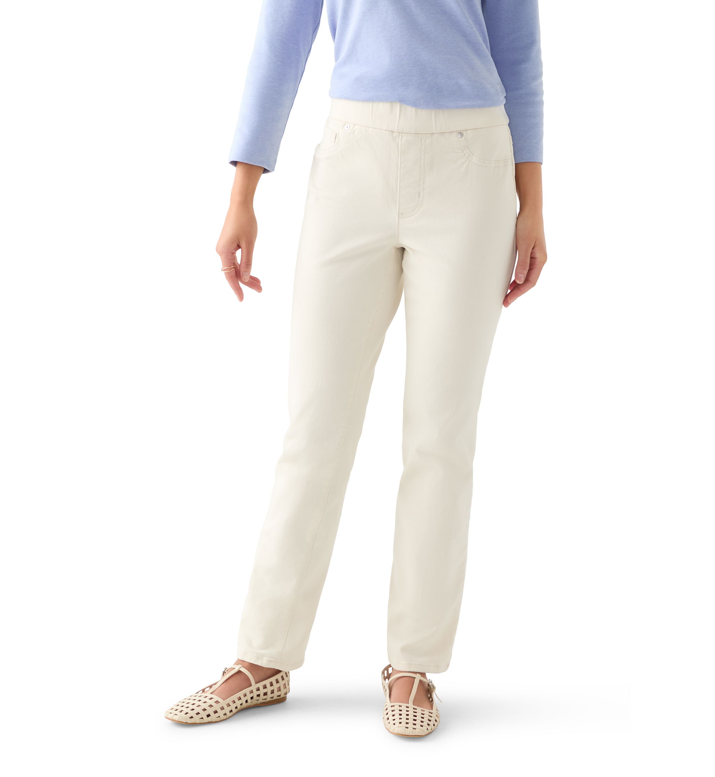 Petite Pull On Straight Leg Denim Jeans