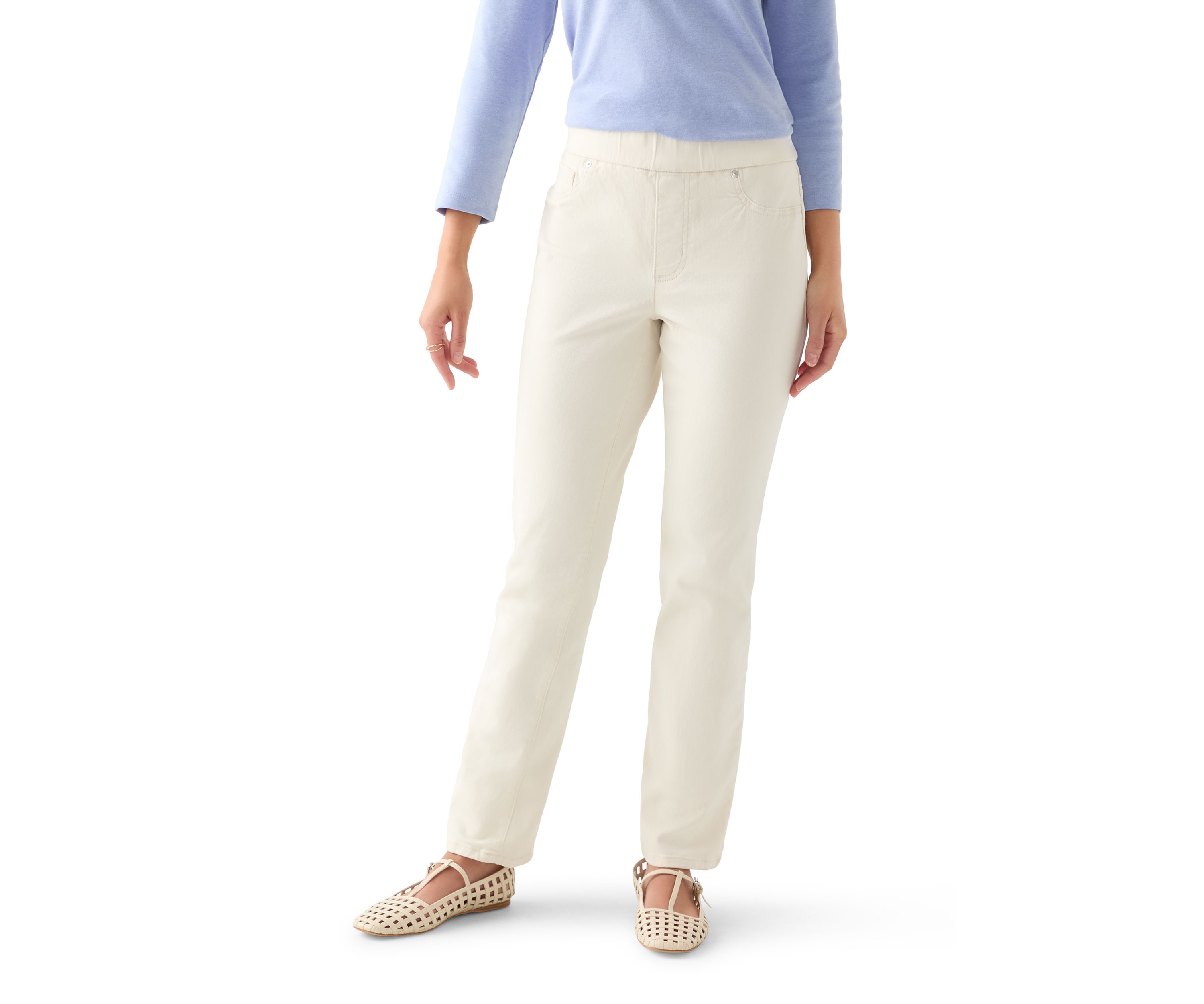 Petite Pull On Straight Leg Denim Jeans