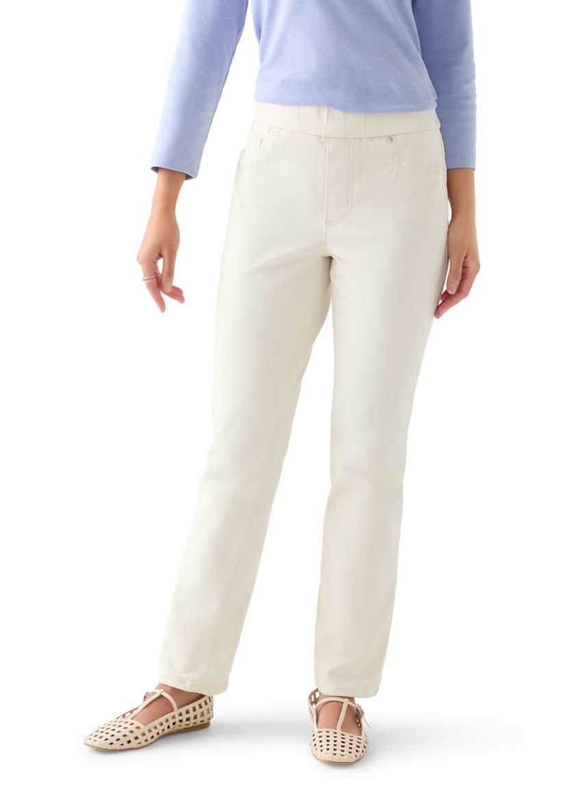Petite Pull On Straight Leg Denim Jeans