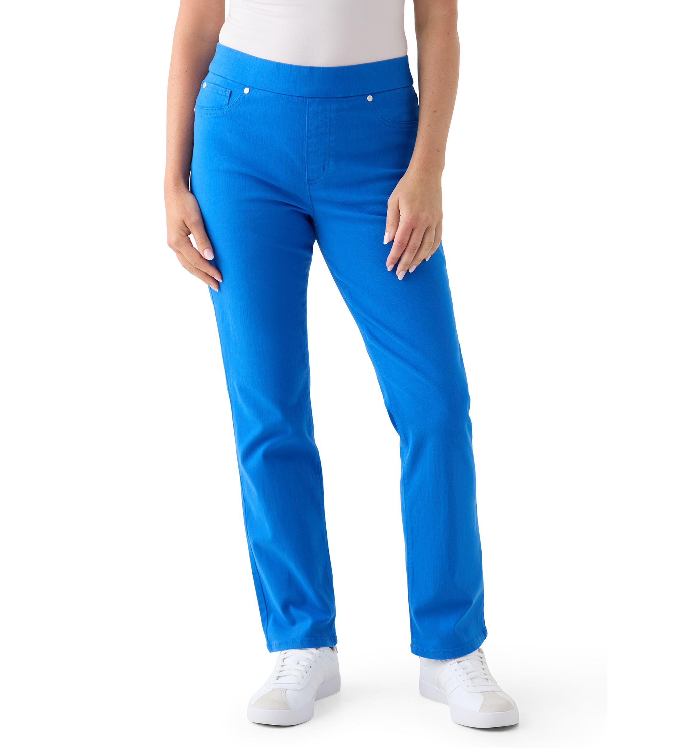 Petite Pull On Straight Leg Pants Denim Jeans
