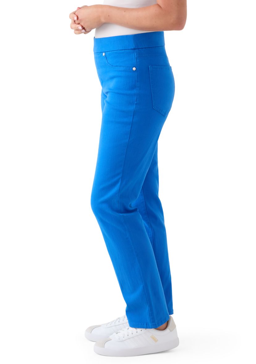 Petite Pull On Straight Leg Pants Denim Jeans