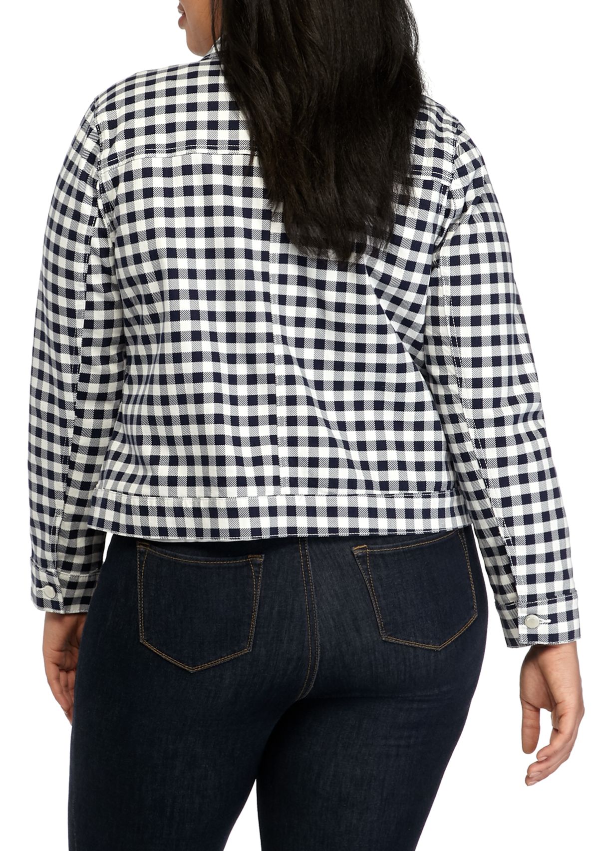 Plus Size Gingham Denim Jacket 