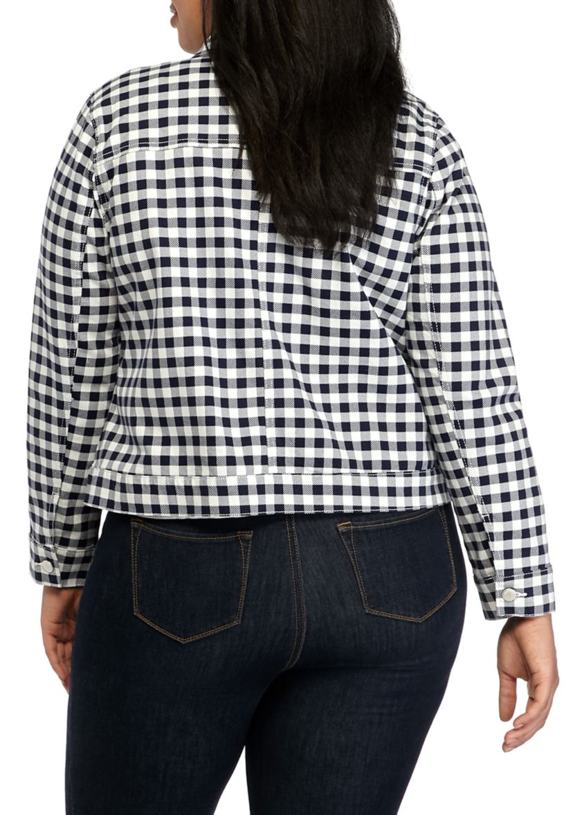 Plus Size Gingham Denim Jacket 