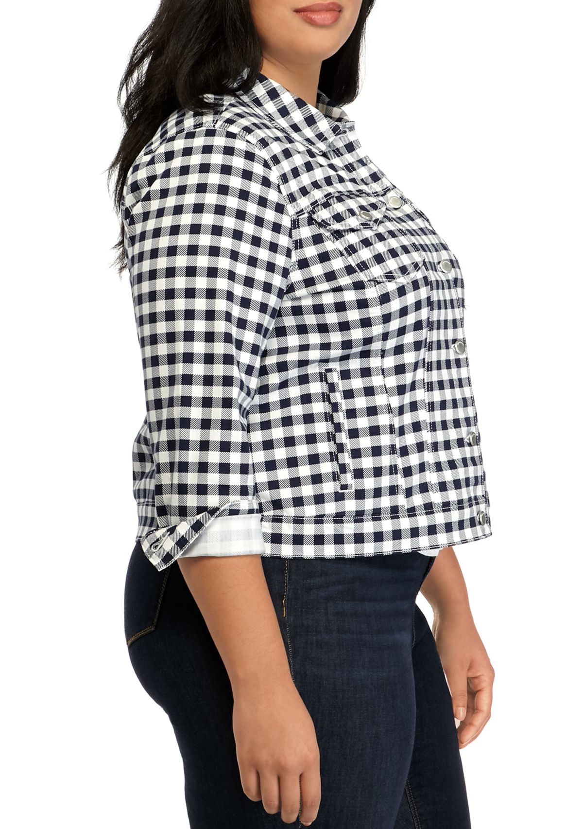 Plus Size Gingham Denim Jacket 