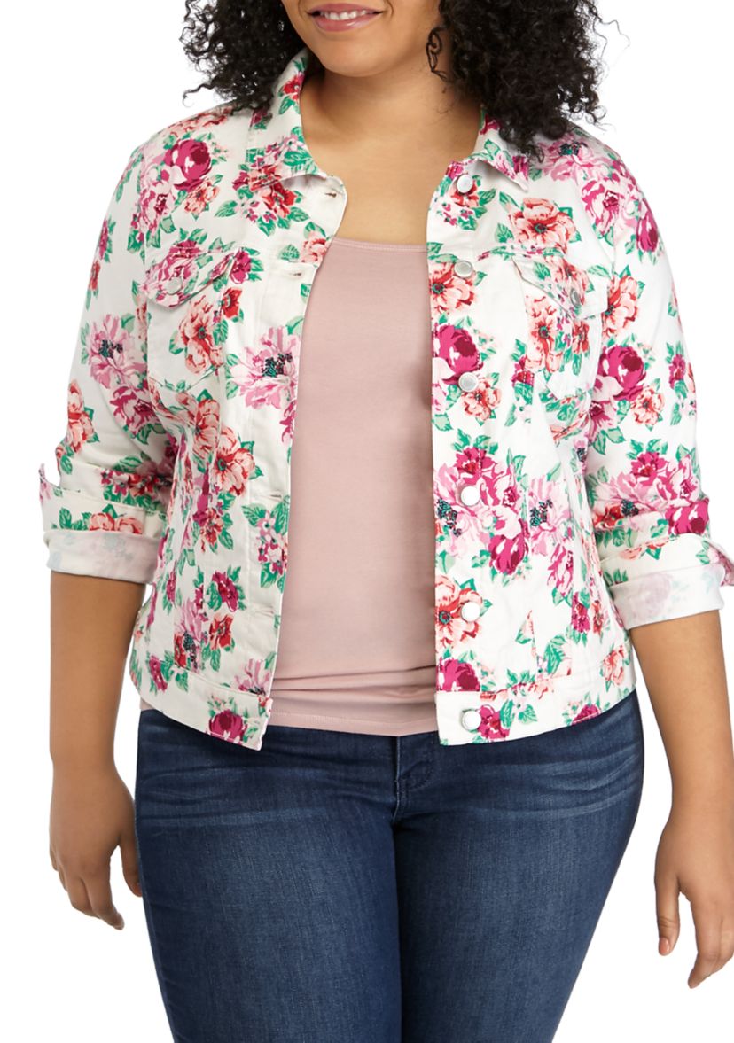 Plus Size Floral Denim Jacket