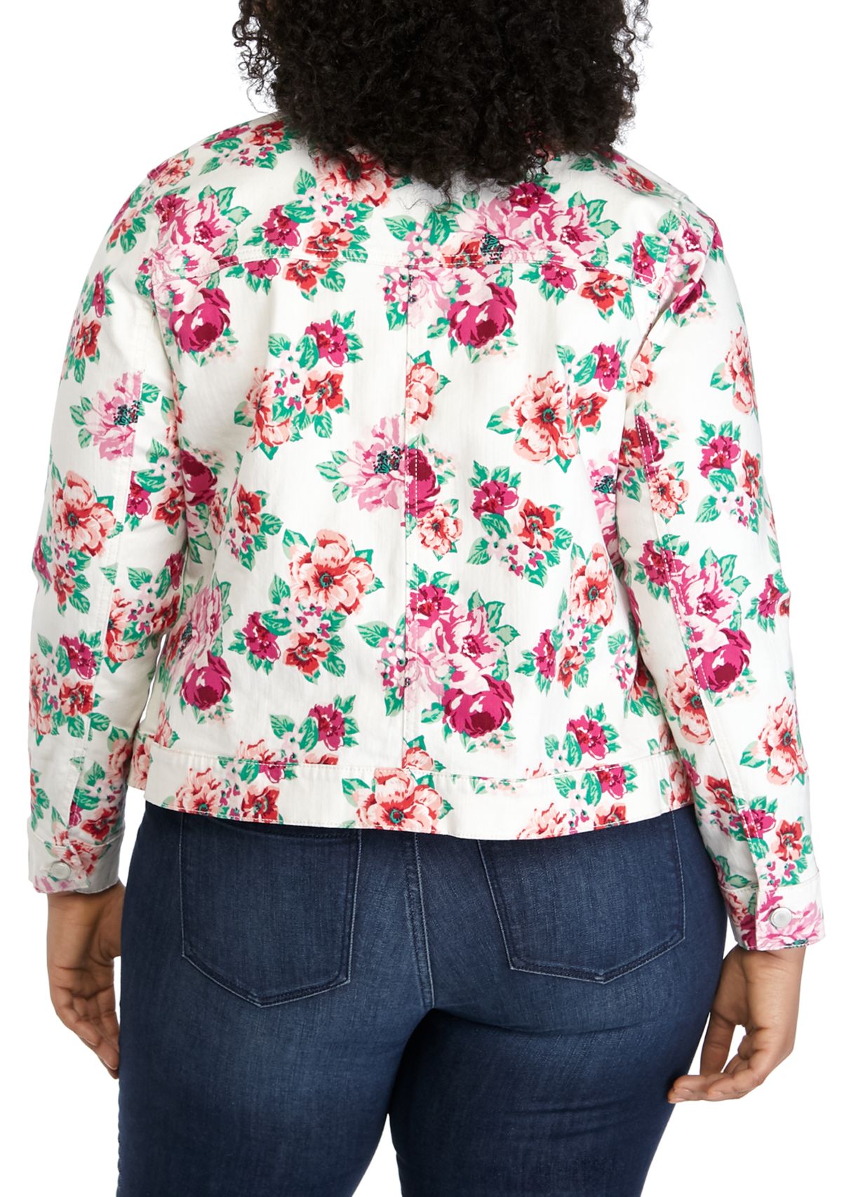 Plus Size Floral Denim Jacket