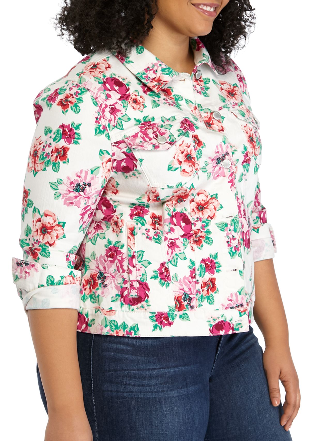 Plus Size Floral Denim Jacket