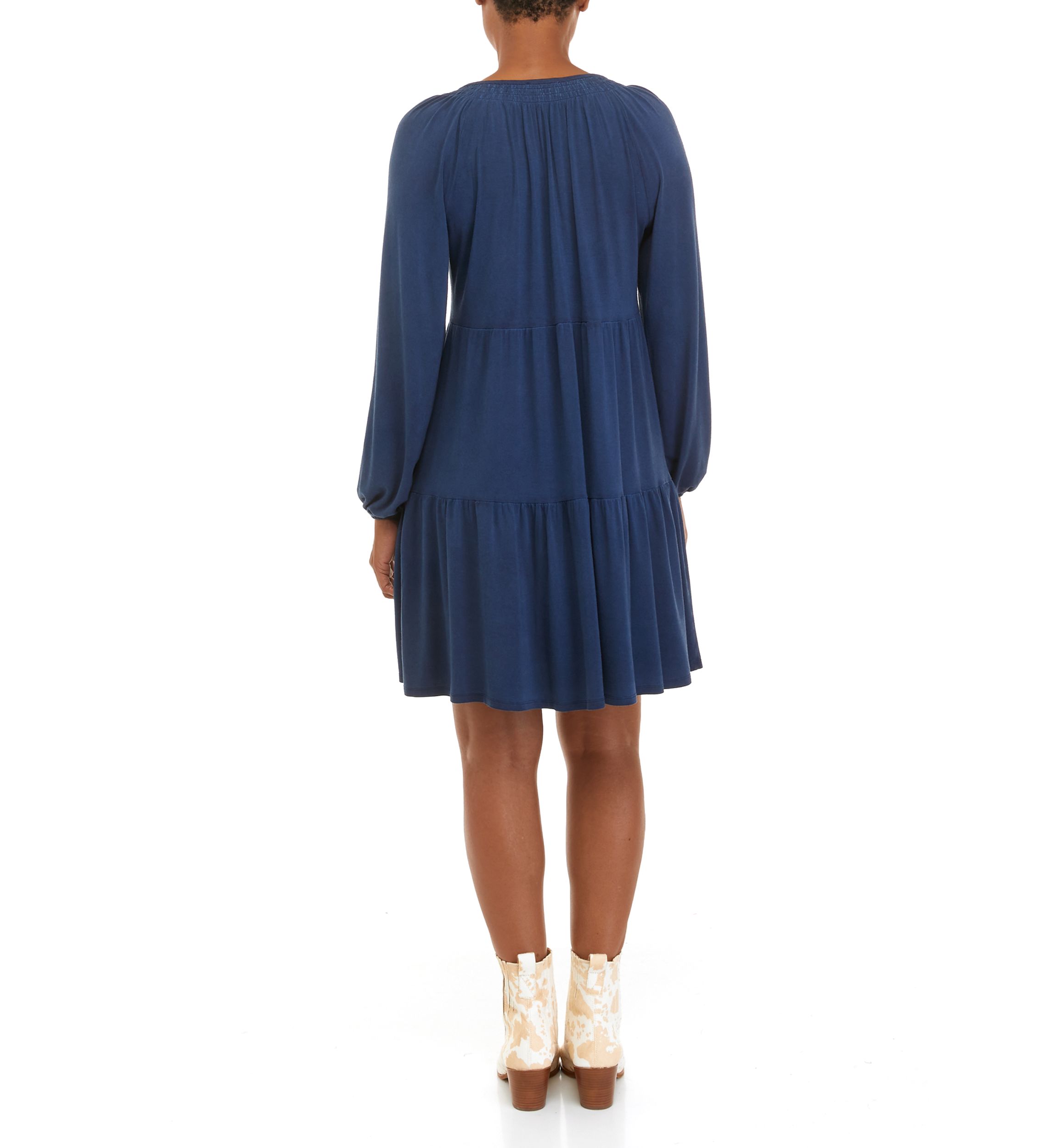 Petite Long Sleeve Julianna Crepe Tiered Dress 						