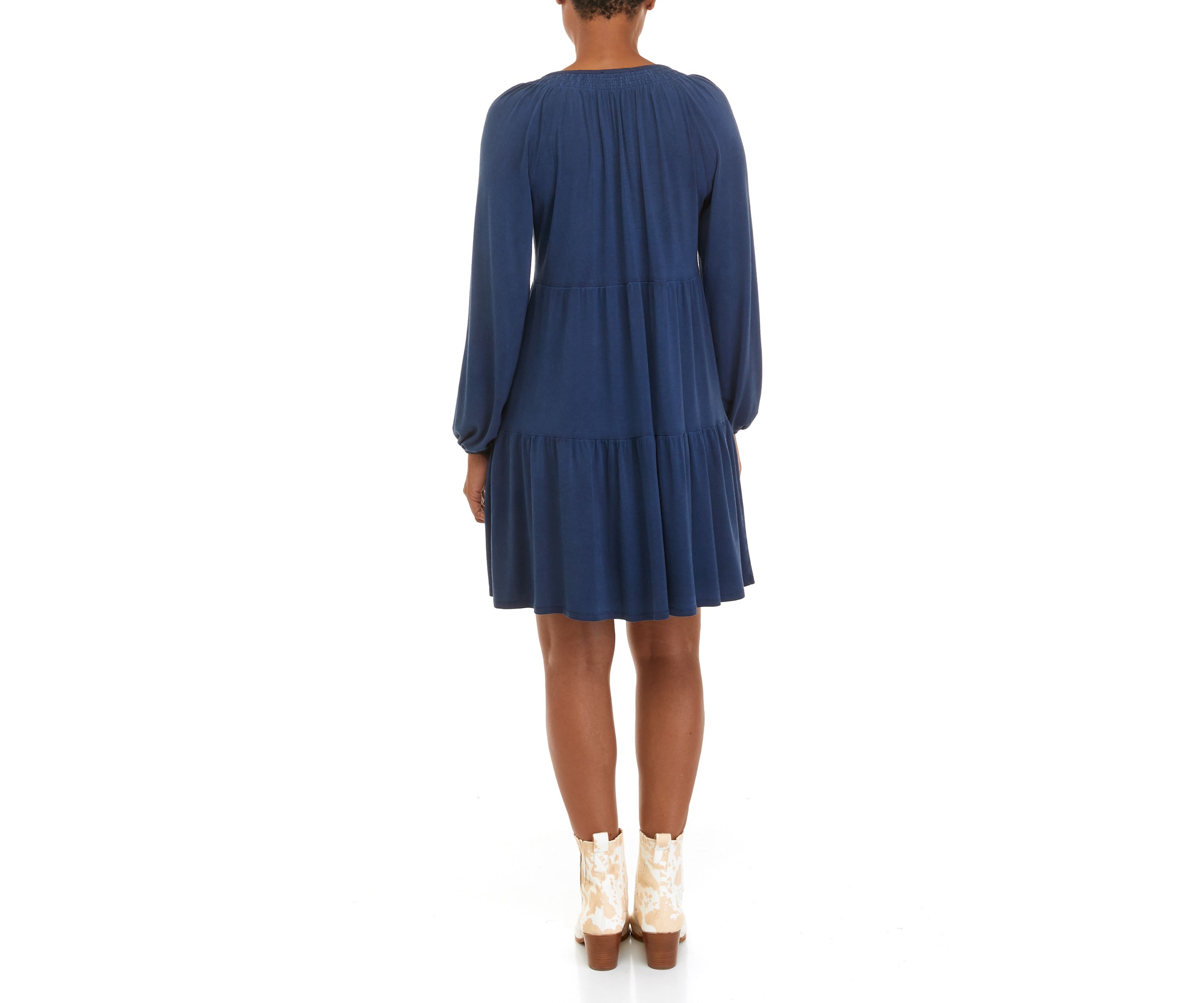 Petite Long Sleeve Julianna Crepe Tiered Dress 						
