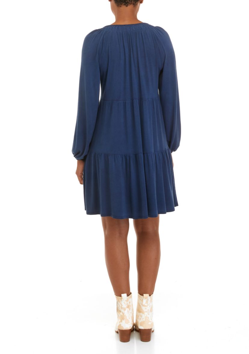 Petite Long Sleeve Julianna Crepe Tiered Dress 						