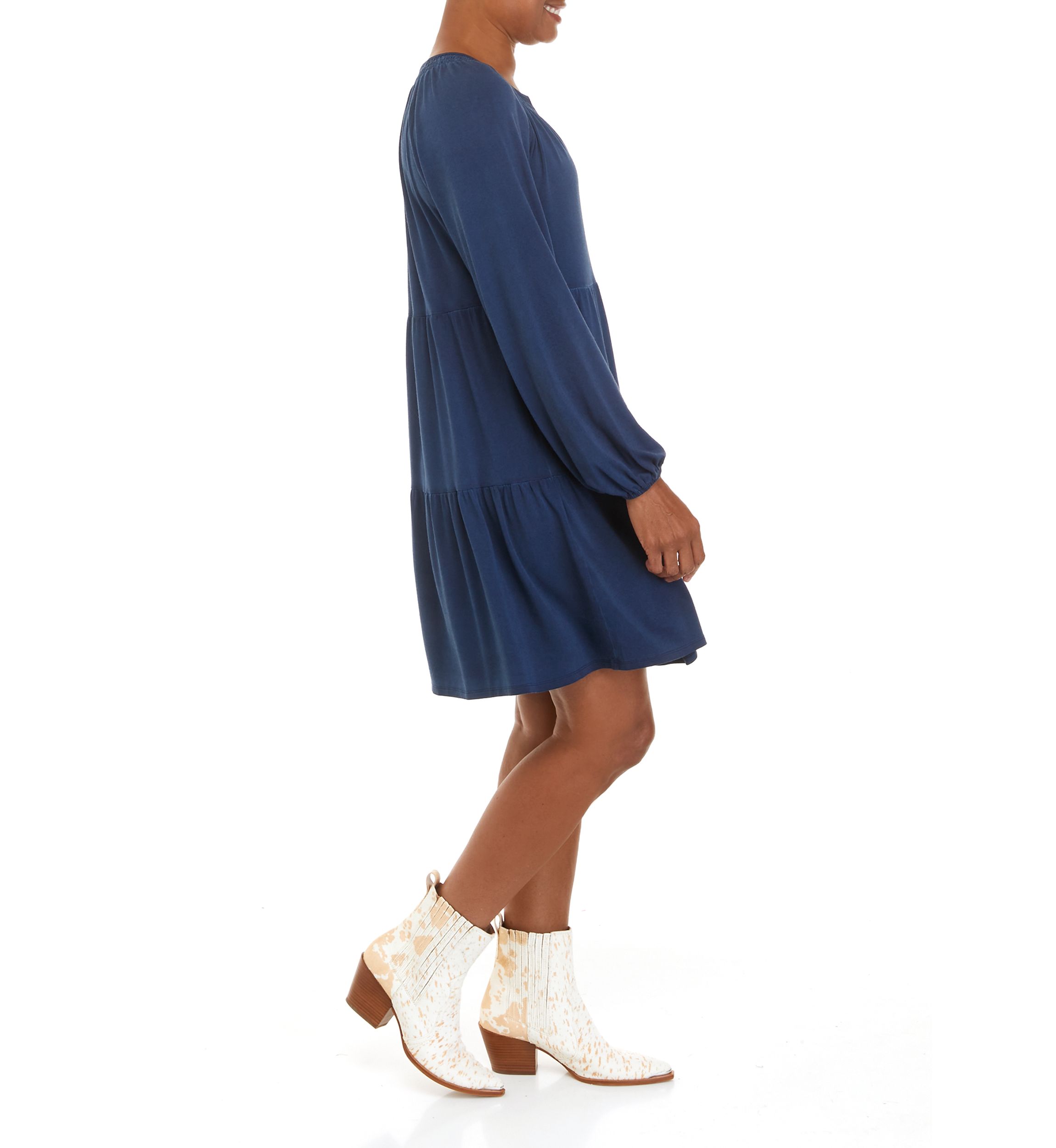 Petite Long Sleeve Julianna Crepe Tiered Dress 						