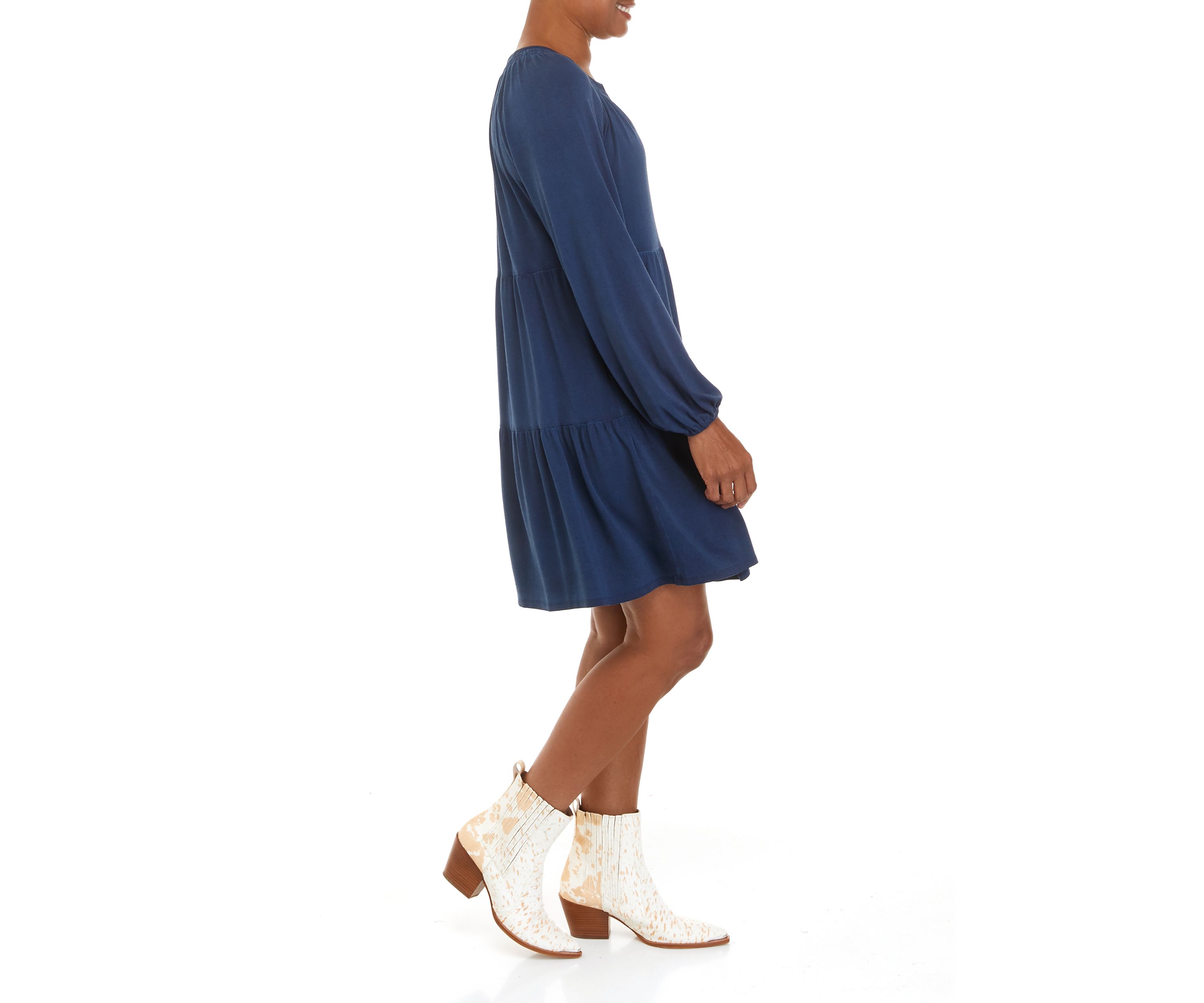 Petite Long Sleeve Julianna Crepe Tiered Dress 						