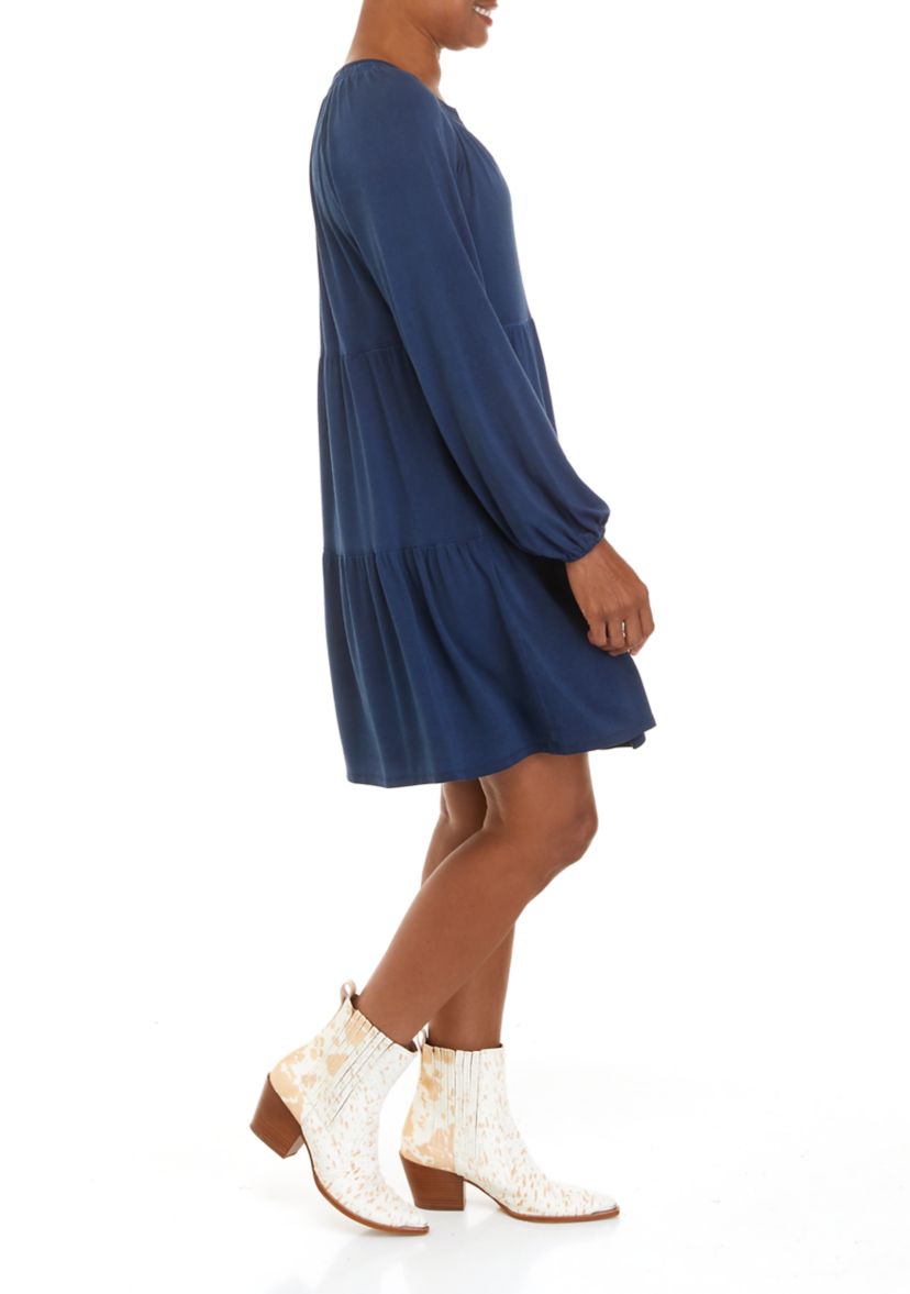 Petite Long Sleeve Julianna Crepe Tiered Dress 						