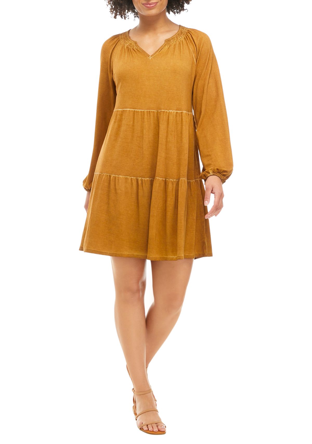 Womens Long Sleeve Tiered Julianna Crepe Dress