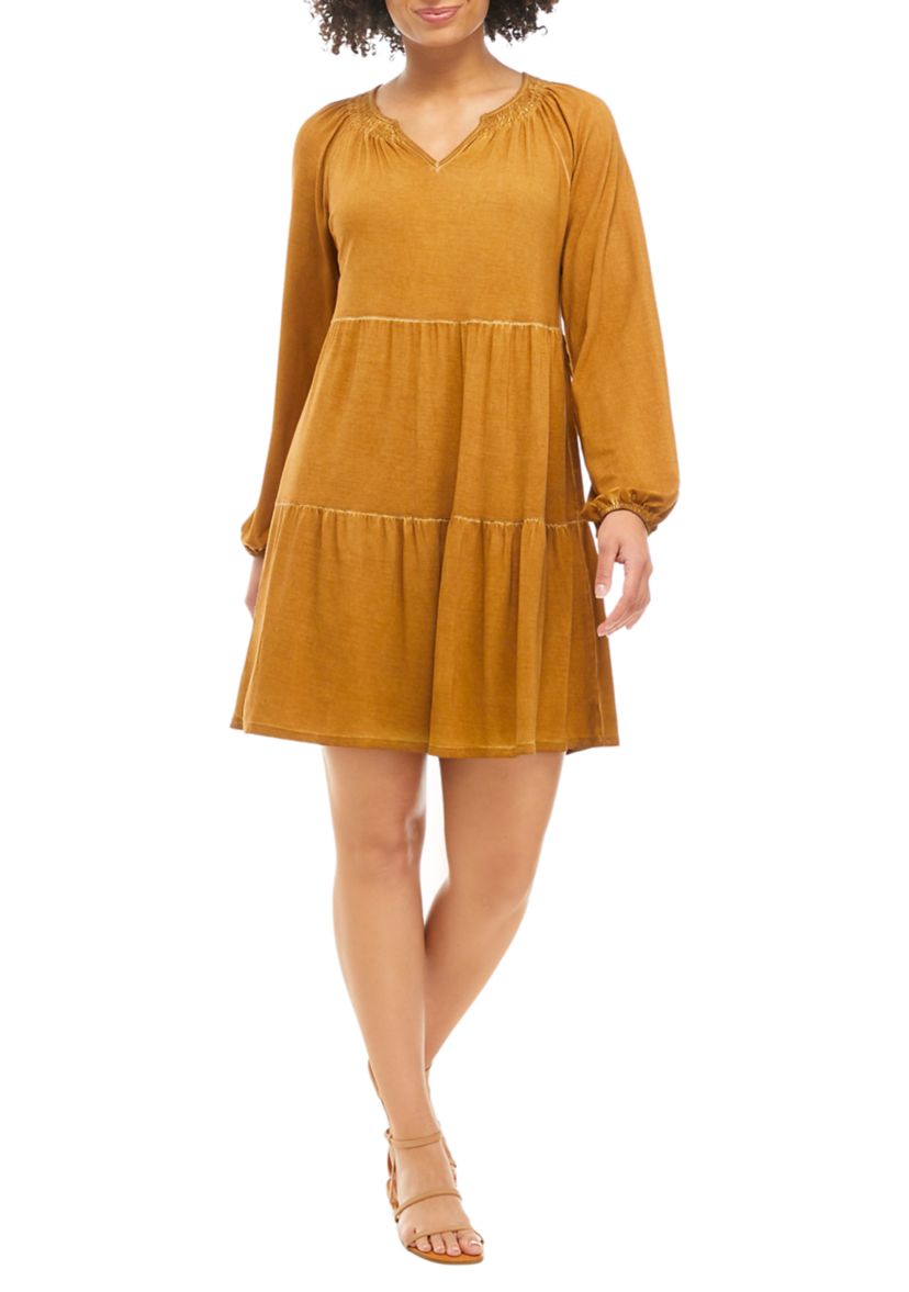 Womens Long Sleeve Tiered Julianna Crepe Dress