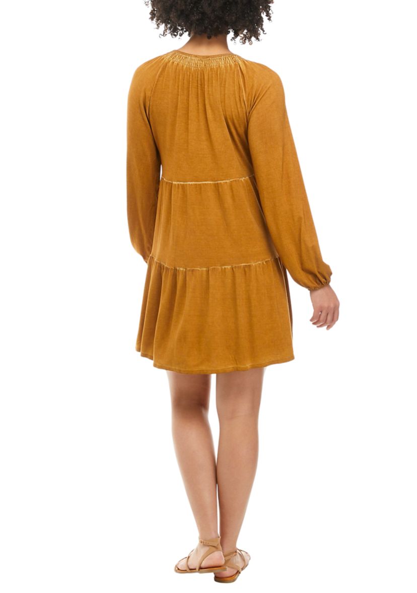 Womens Long Sleeve Tiered Julianna Crepe Dress
