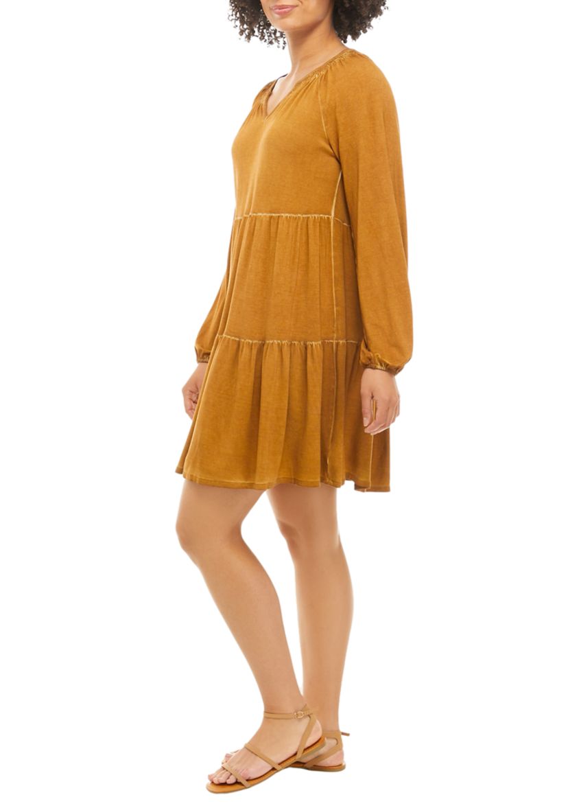 Womens Long Sleeve Tiered Julianna Crepe Dress