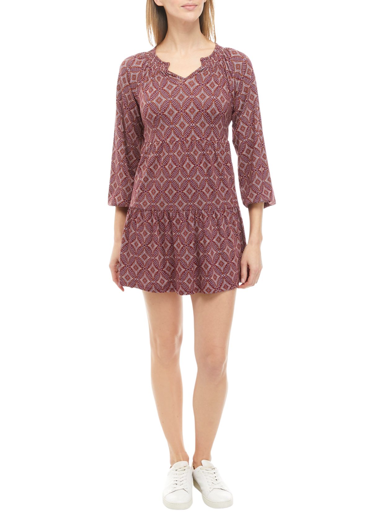 Womens Long Sleeve Tiered Julianna Crepe Dress