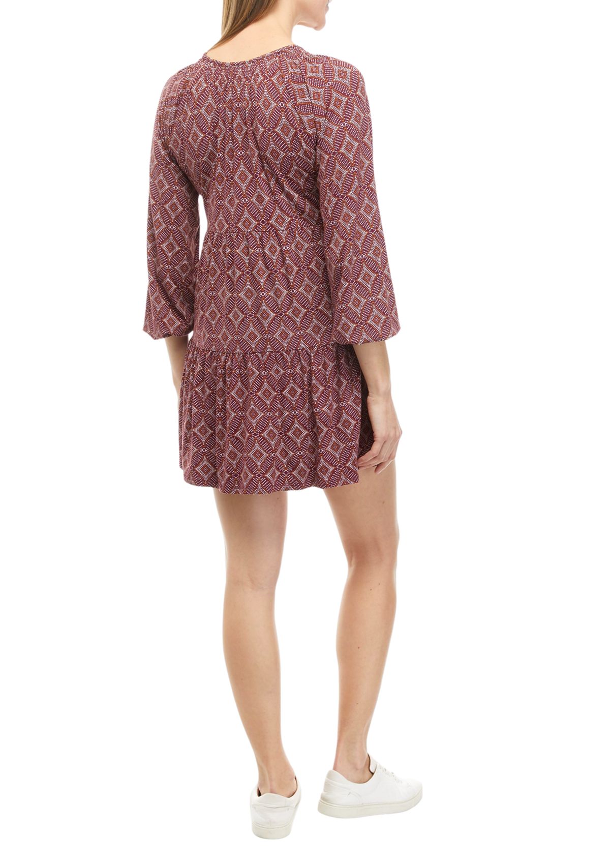 Womens Long Sleeve Tiered Julianna Crepe Dress