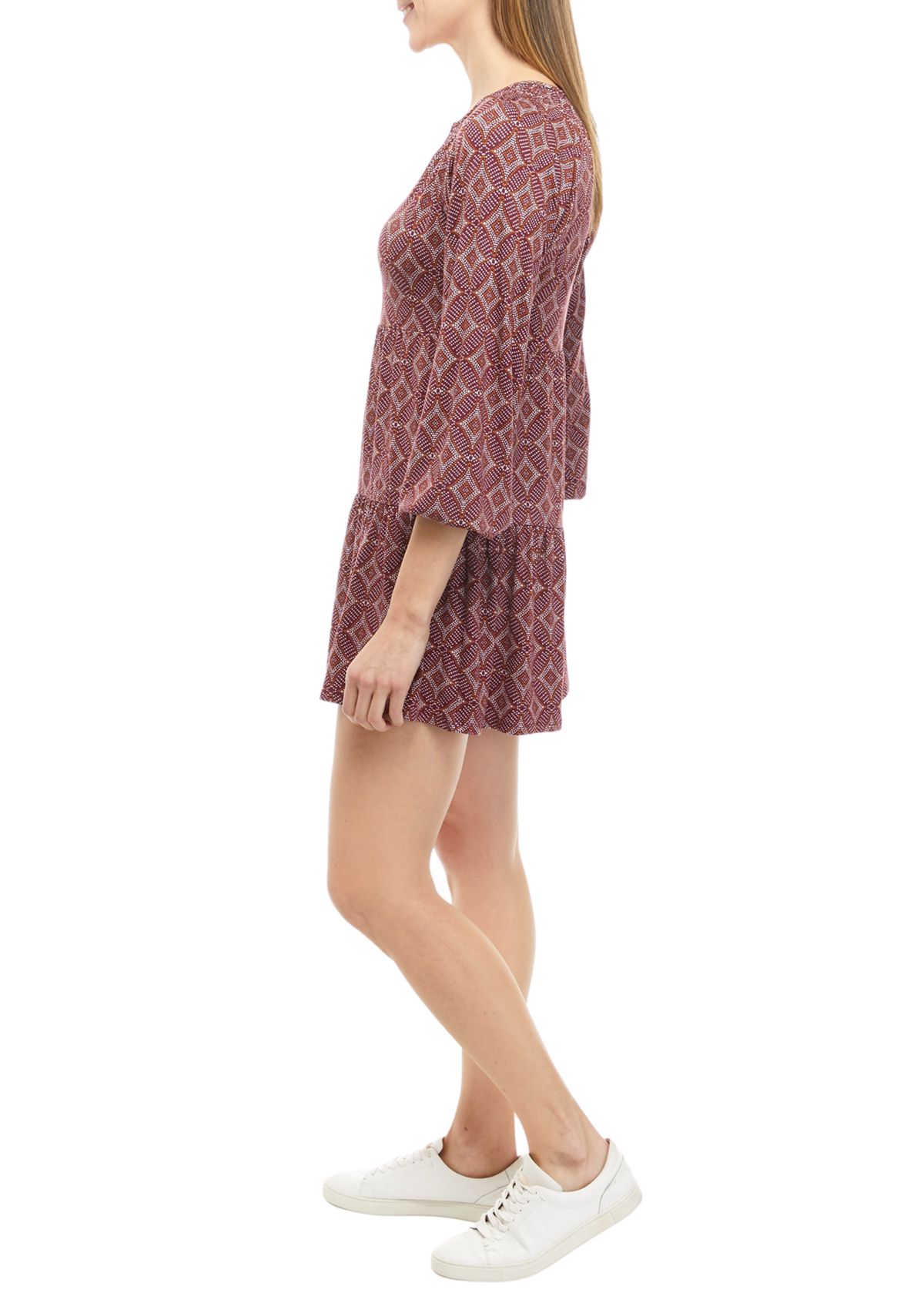 Womens Long Sleeve Tiered Julianna Crepe Dress