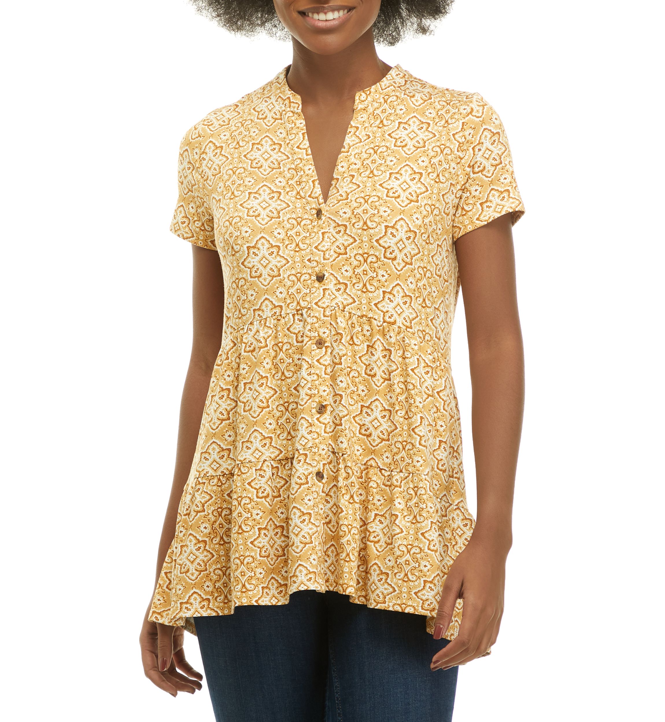 Womens Short Sleeve Tiered Julianna Crepe Tunic			