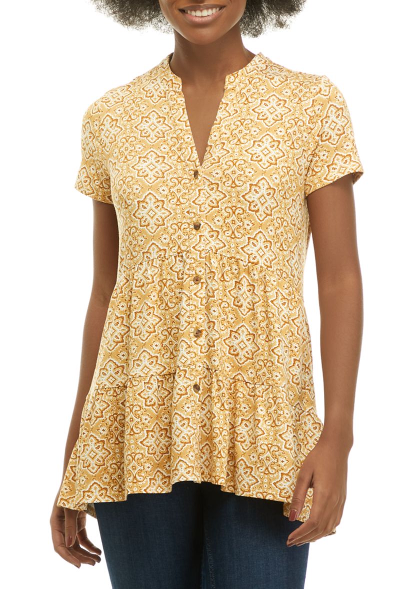 Womens Short Sleeve Tiered Julianna Crepe Tunic			