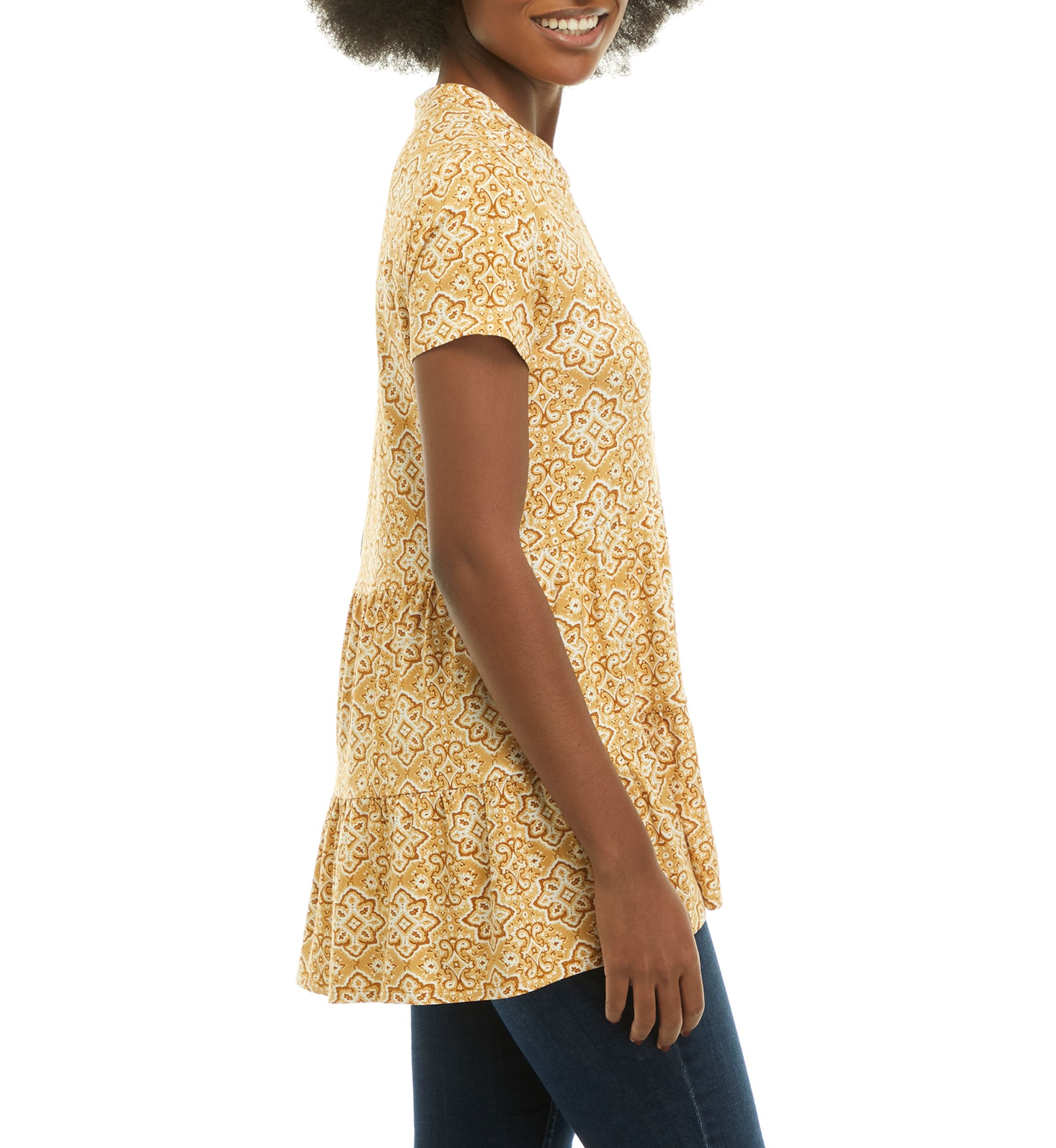Womens Short Sleeve Tiered Julianna Crepe Tunic			