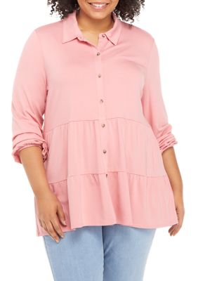 Ruby Rd. Plus Size Space Dyed Knit V-Neck 3/4 Sleeve Shirt