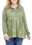 Plus Size Crepe Tiered Blouse