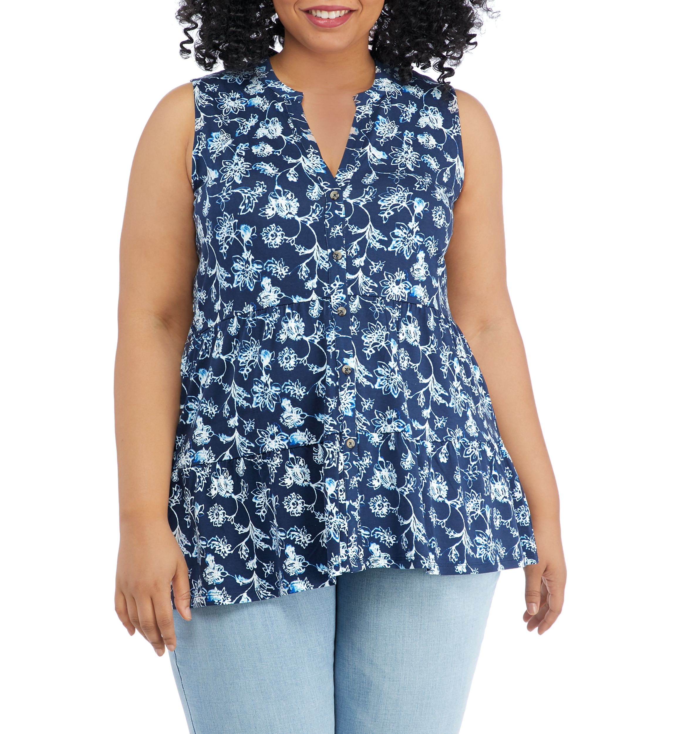 	  Plus Size Sleeveless Crepe Tiered Tunic