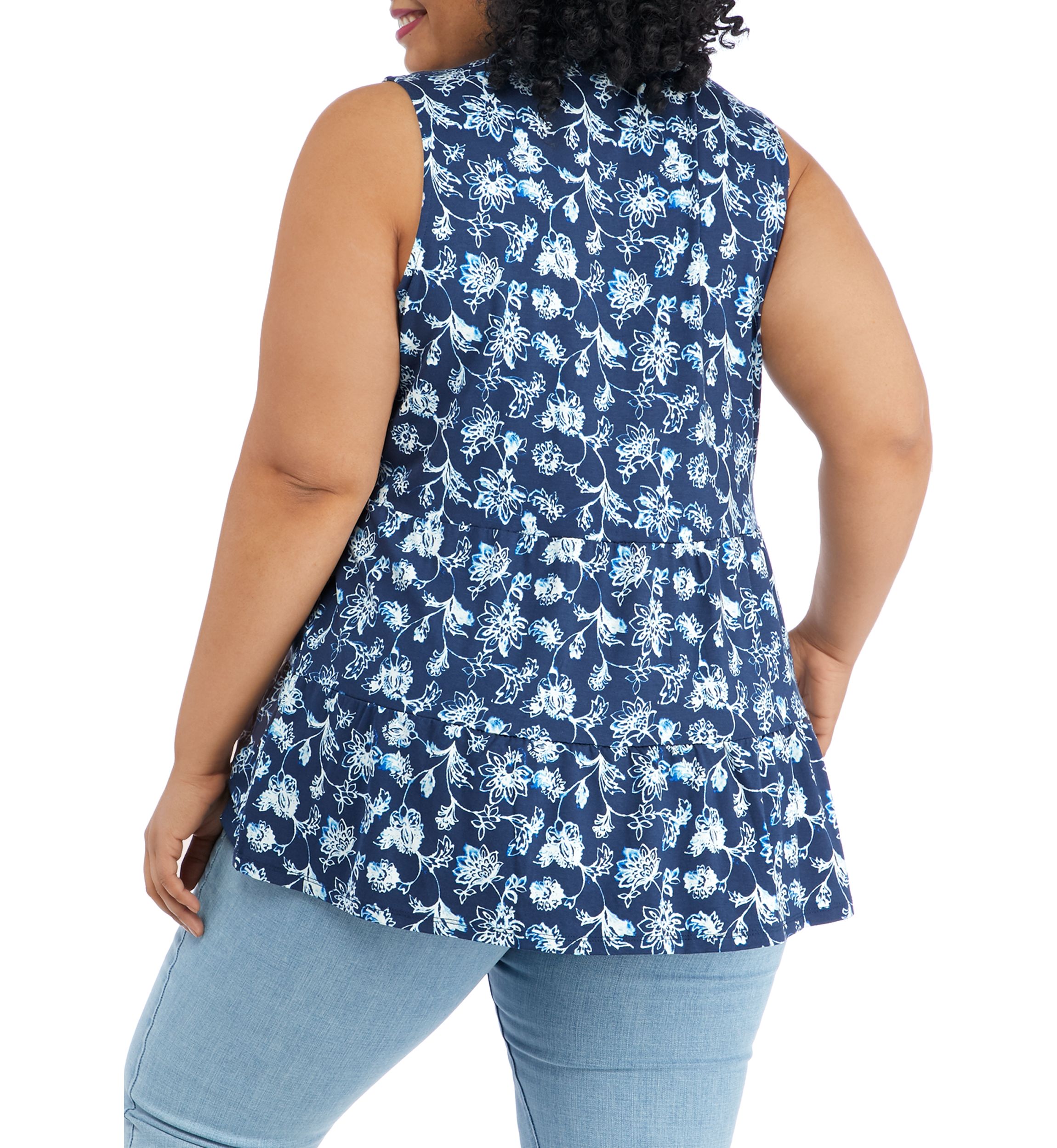 	  Plus Size Sleeveless Crepe Tiered Tunic
