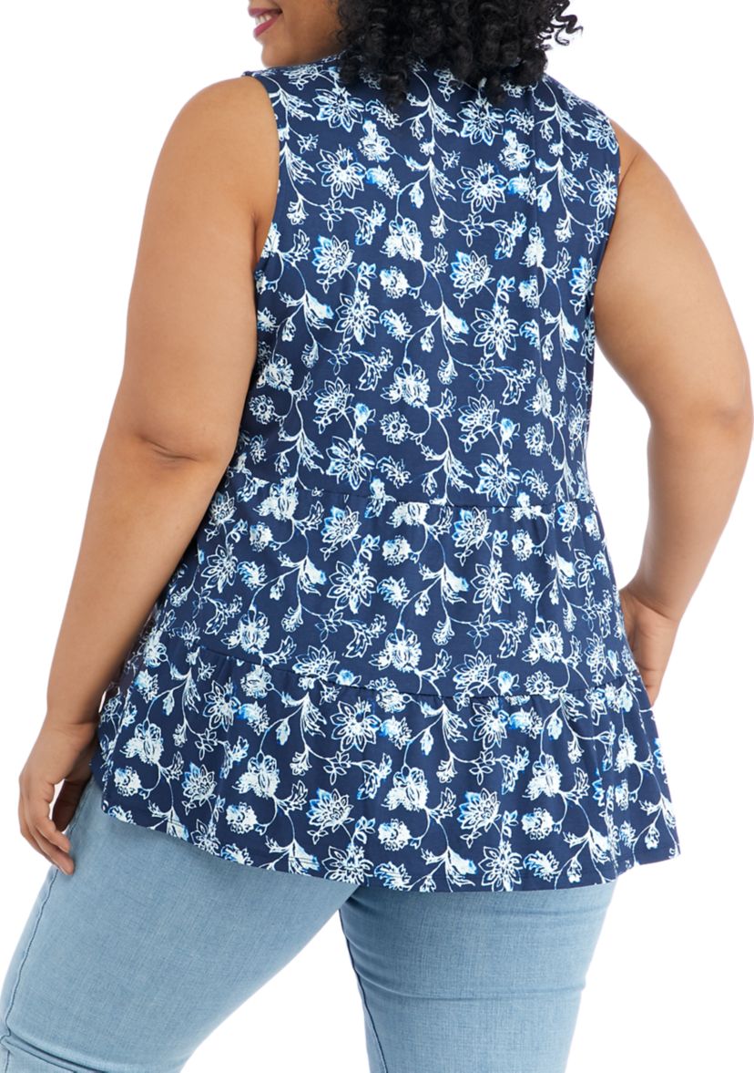 	  Plus Size Sleeveless Crepe Tiered Tunic