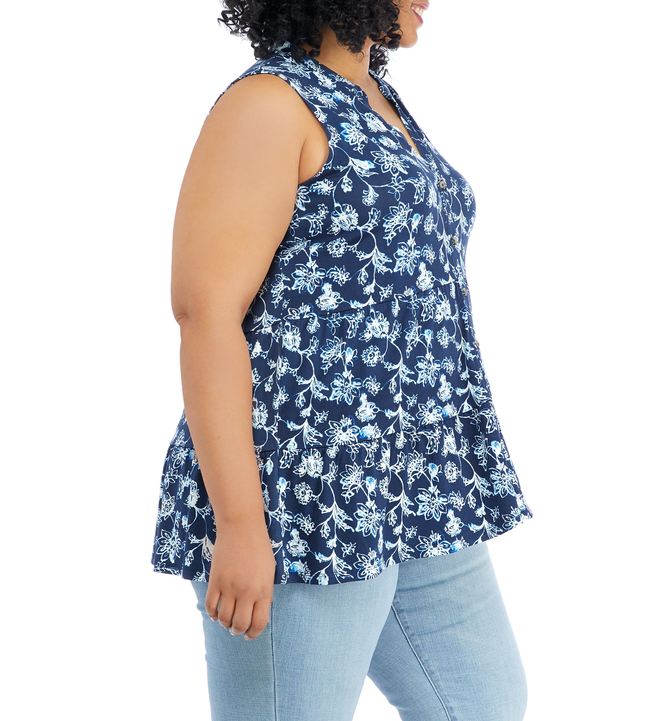 	  Plus Size Sleeveless Crepe Tiered Tunic