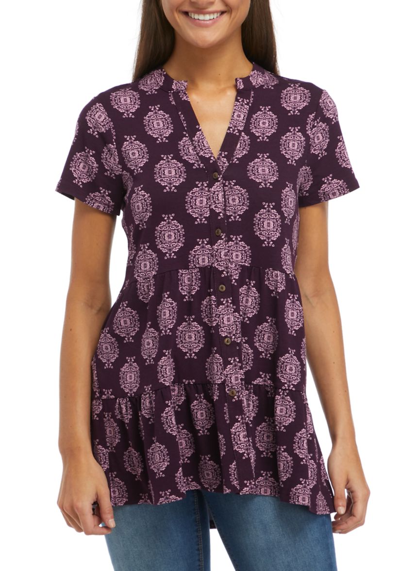 Womens Short Sleeve Julianna Crepe Button Down Tunic